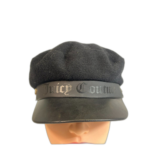 Juicy Couture Newsboy Black Cap Hat Crown Charm Cabbie One Size Wool - Picture 3 of 6